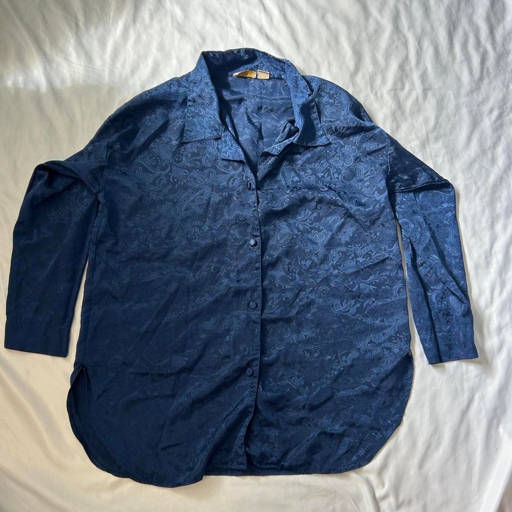 Vintage Gold Label Victoria's Secret Dark Blue Button Up Oversized Pajama Top